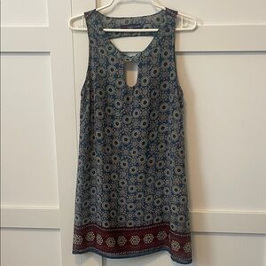 Lucy Love Teal and Burgundy Printed Sleeveless Shift Dress